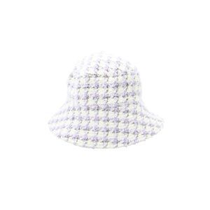 Assignment Womens Checkered Printed Knit Bucket Hat White Purple Size M/L